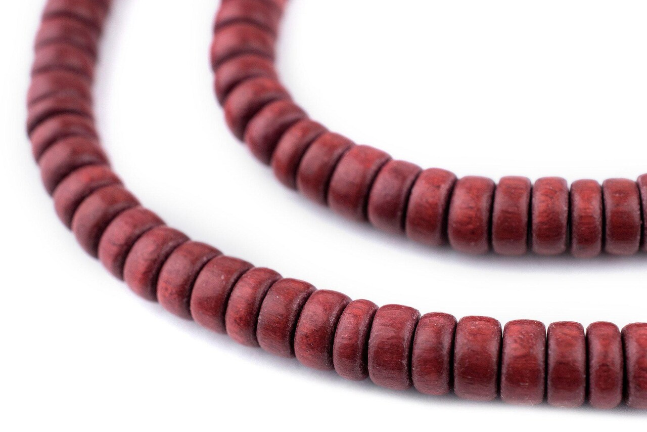 The Bead Chest Cherry Red Disk Natural Wood Beads (4x8mm): Organic Eco-Friendly Wooden Bead Strand for DIY Jewelry, Crafts, Necklace and Bracelet Making